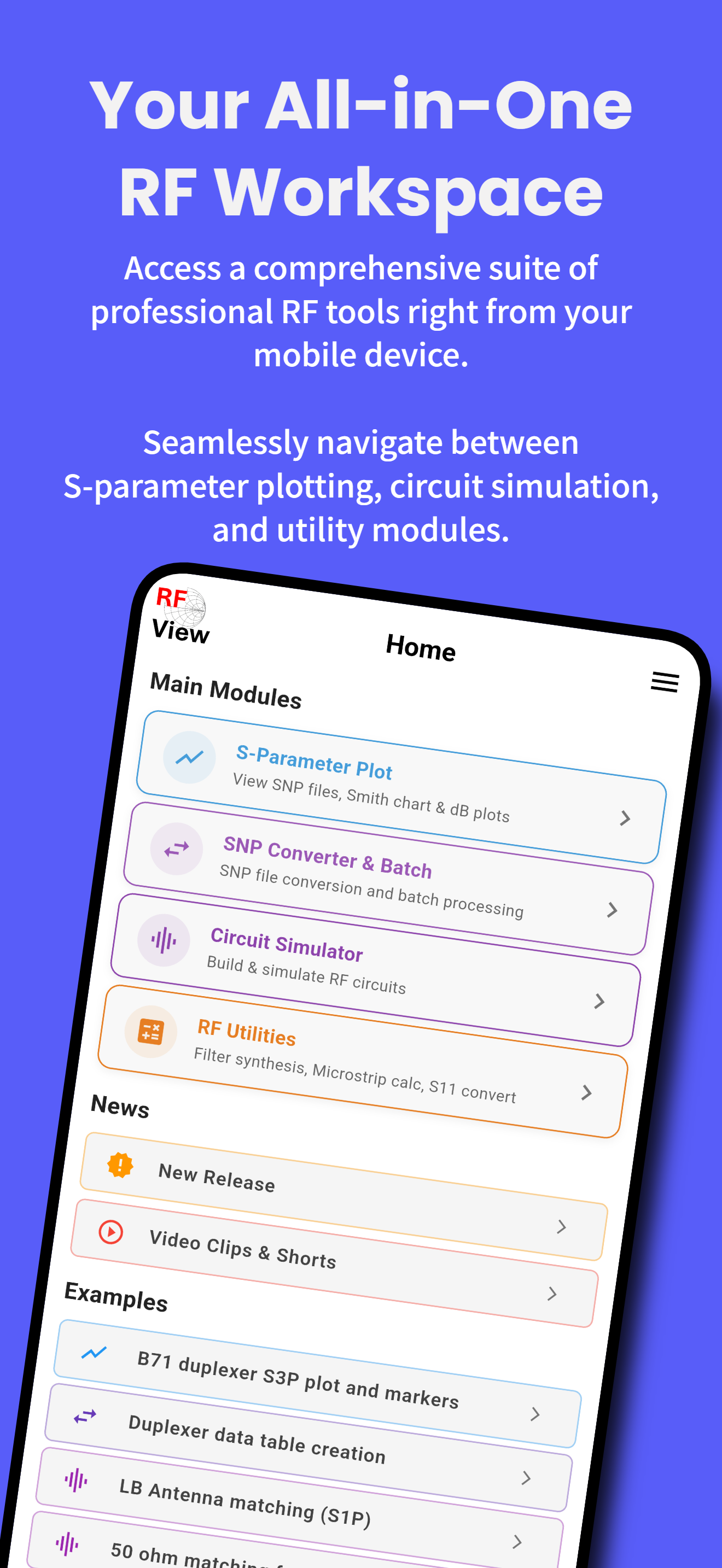 RF View App – Home Screen